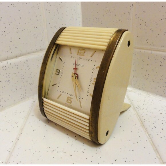 Vintage Westclox Travel Alarm Clock Cream Roller Shutter For Parts Not Working - Picture 2 of 14